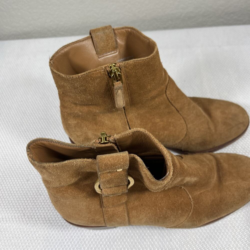 Tory Burch Marsden Bootie Tan Suede Size 7M With Gold Logo On Both - Picture 4 of 11